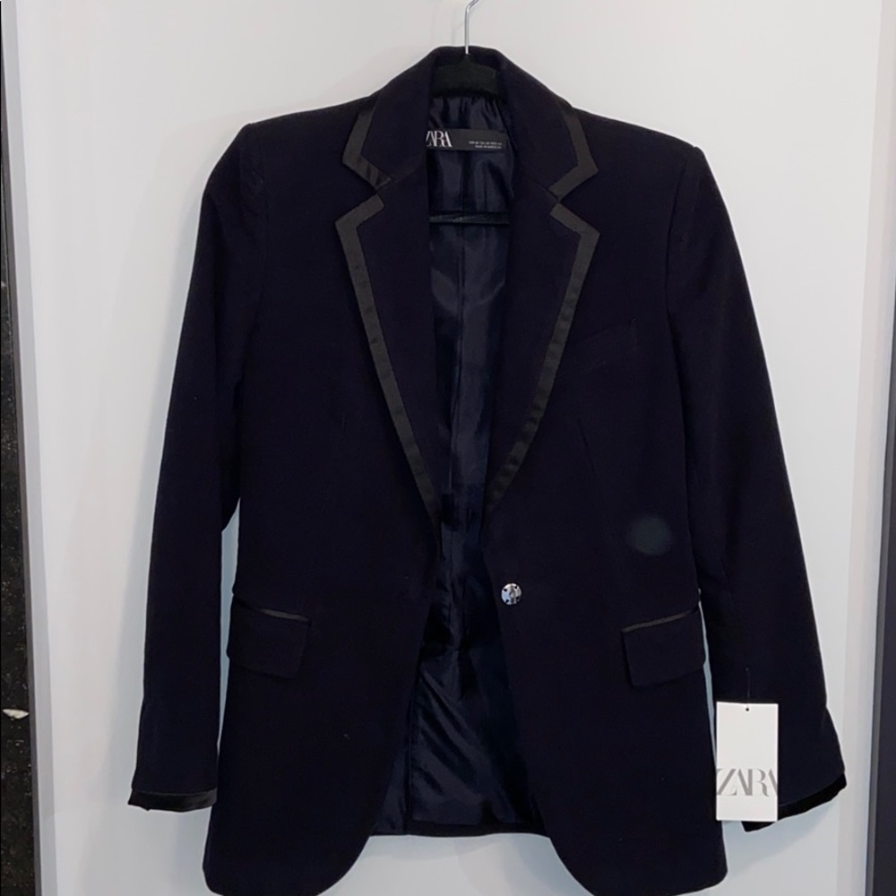 Zara navy velvet blazer.